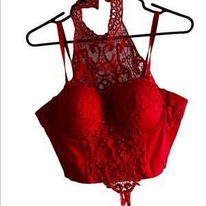 M | Corset Red Lace Top - NEW!!